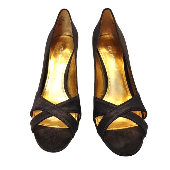 Enzo Angiolini Satin Peep Toe Pumps Crisscross Strap Leather Sole Womens 6.5M - Picture 3 of 7